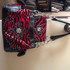 BHW-Red/Black Zebra Cross Rhinestone